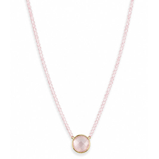 14k Rose Quartz with Round Bezel Center Necklace