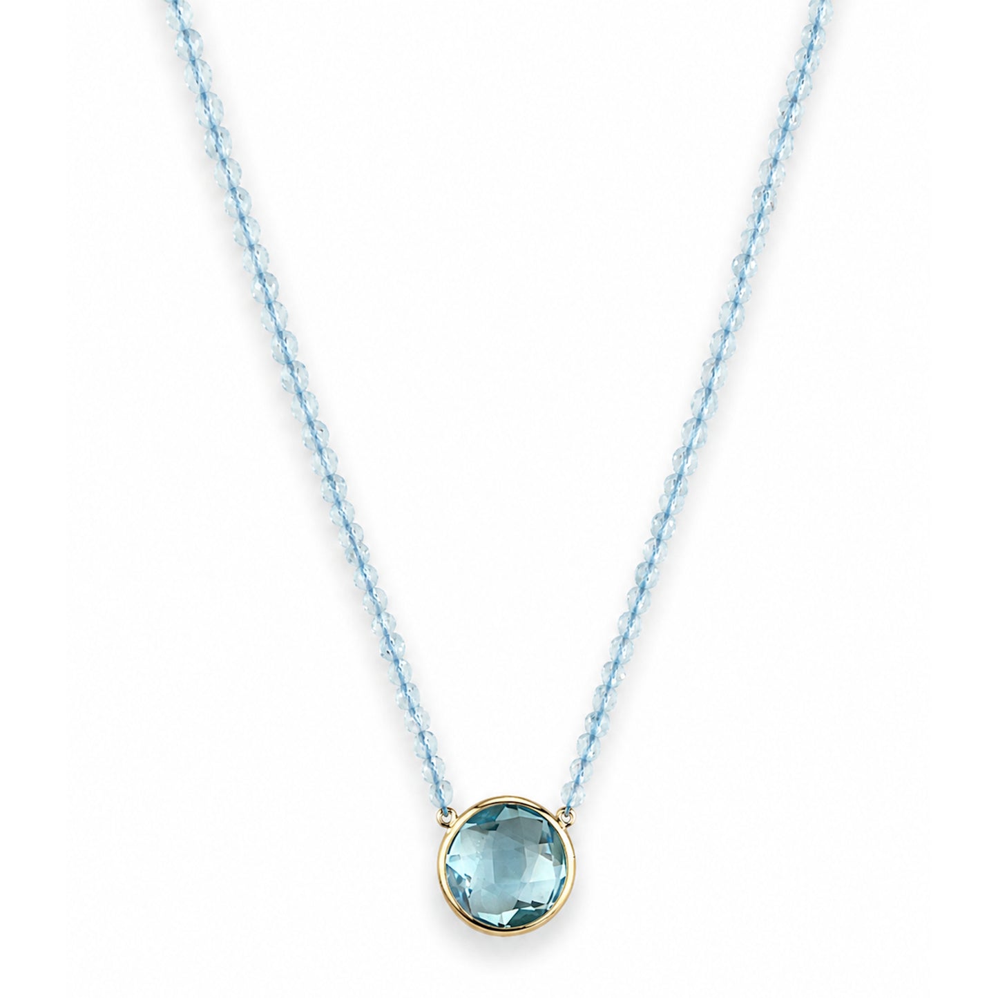 14k Blue Topaz with Round Bezel Center Necklace