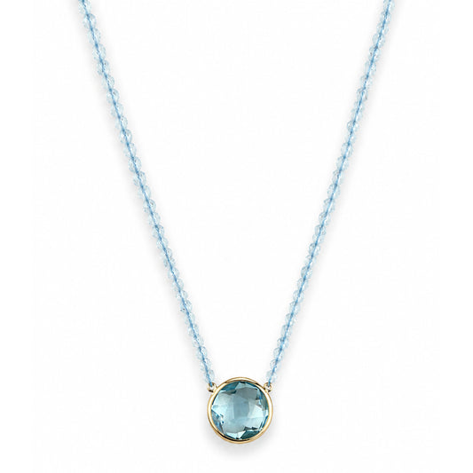 14k Blue Topaz with Round Bezel Center Necklace
