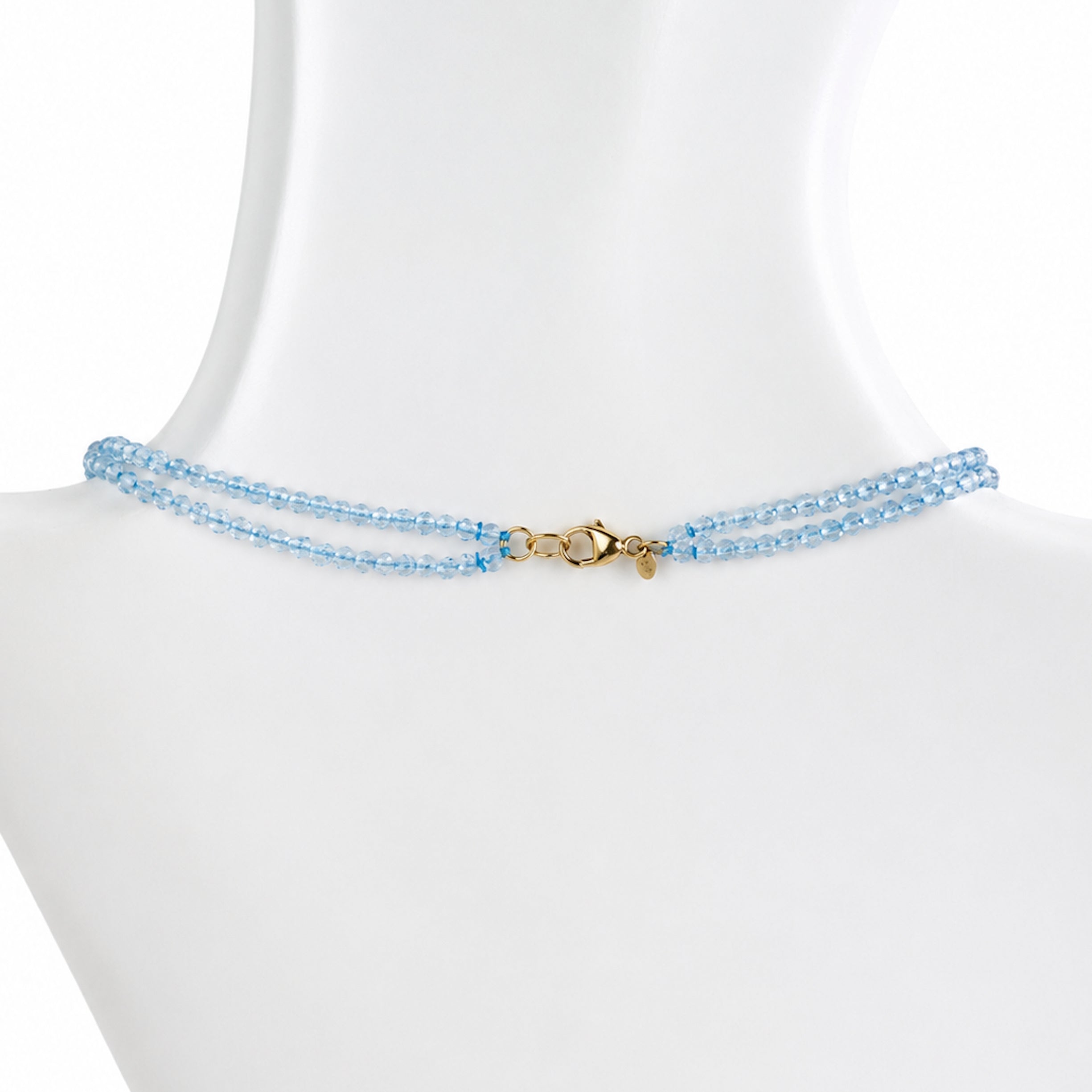 14k Blue Topaz Shape Center 2 Row Necklace