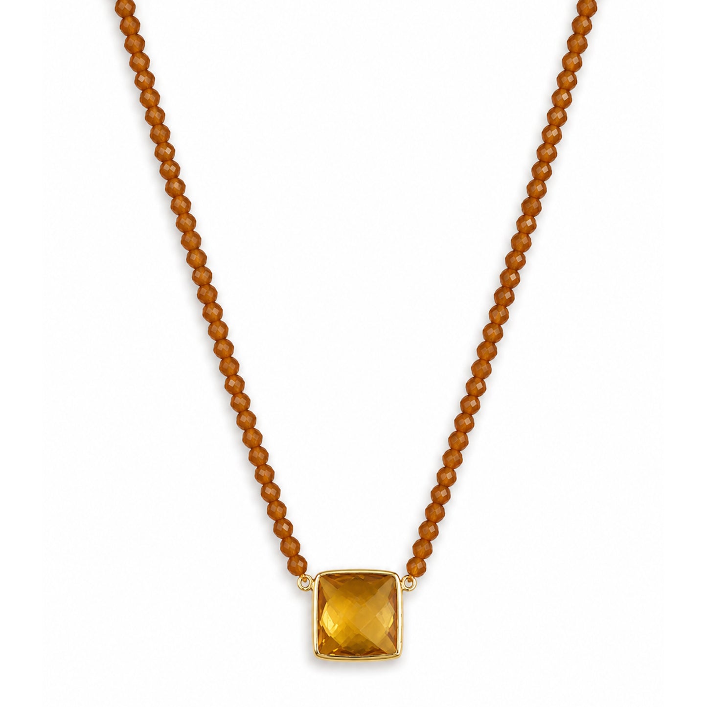 14k Yellow Garnet with Citrine Square Center Necklace