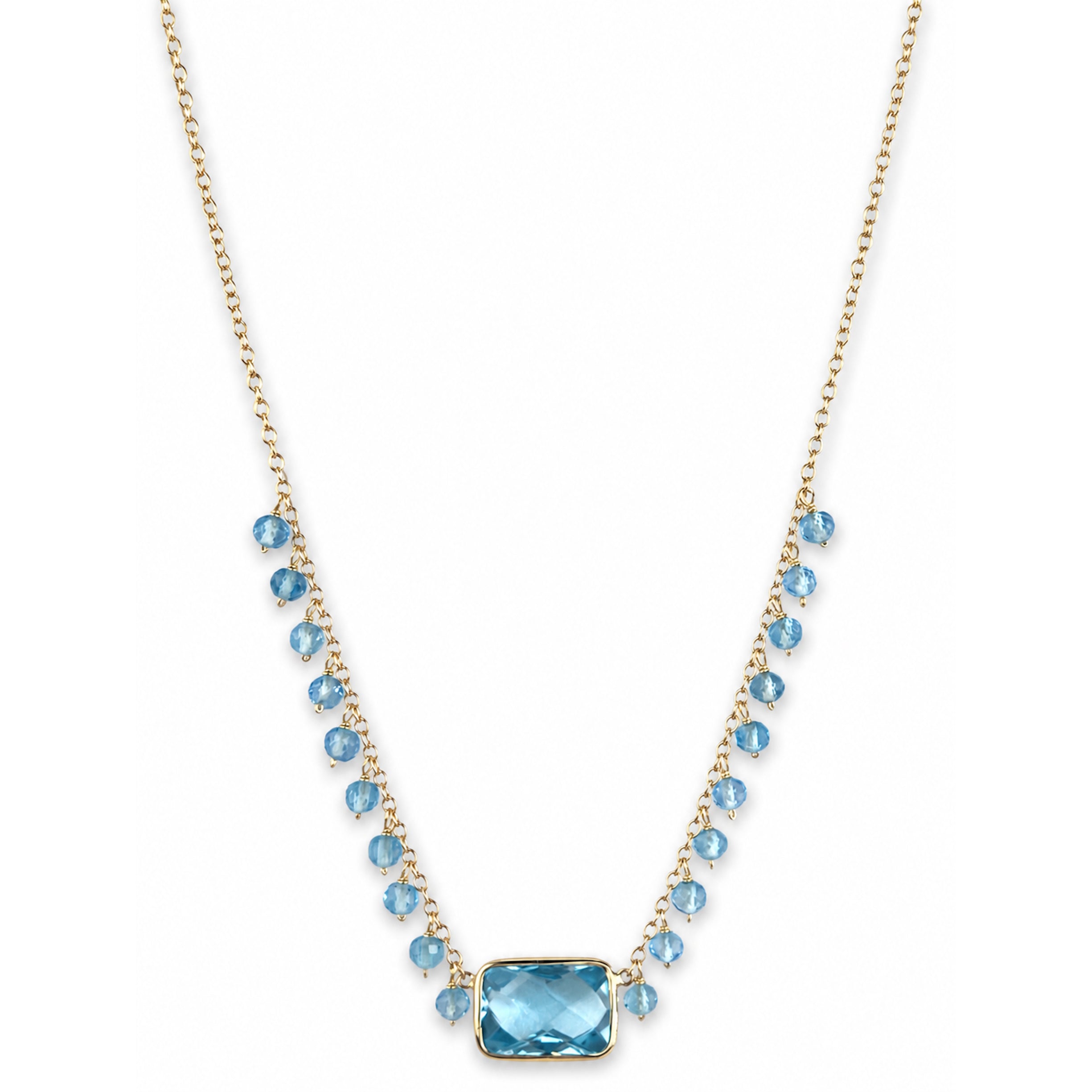 14k Swiss Blue Topaz & Sky BT Cushion Center Cluster Necklace