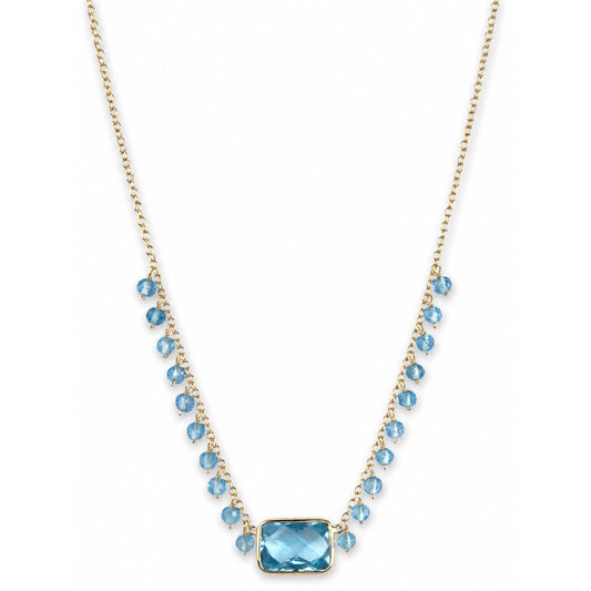 14k Swiss Blue Topaz & Sky BT Cushion Center Cluster Necklace