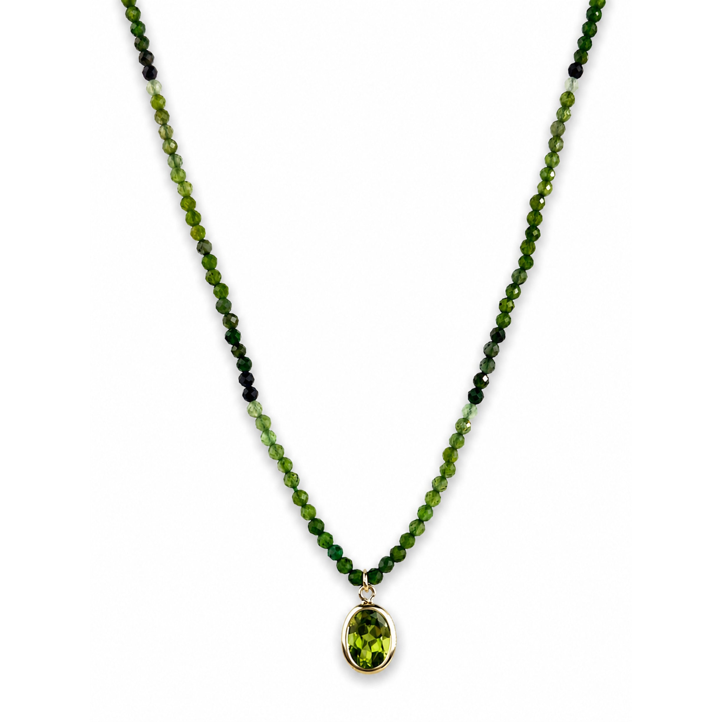 14k Gemstones Small Beads with Mix Pendant Necklace