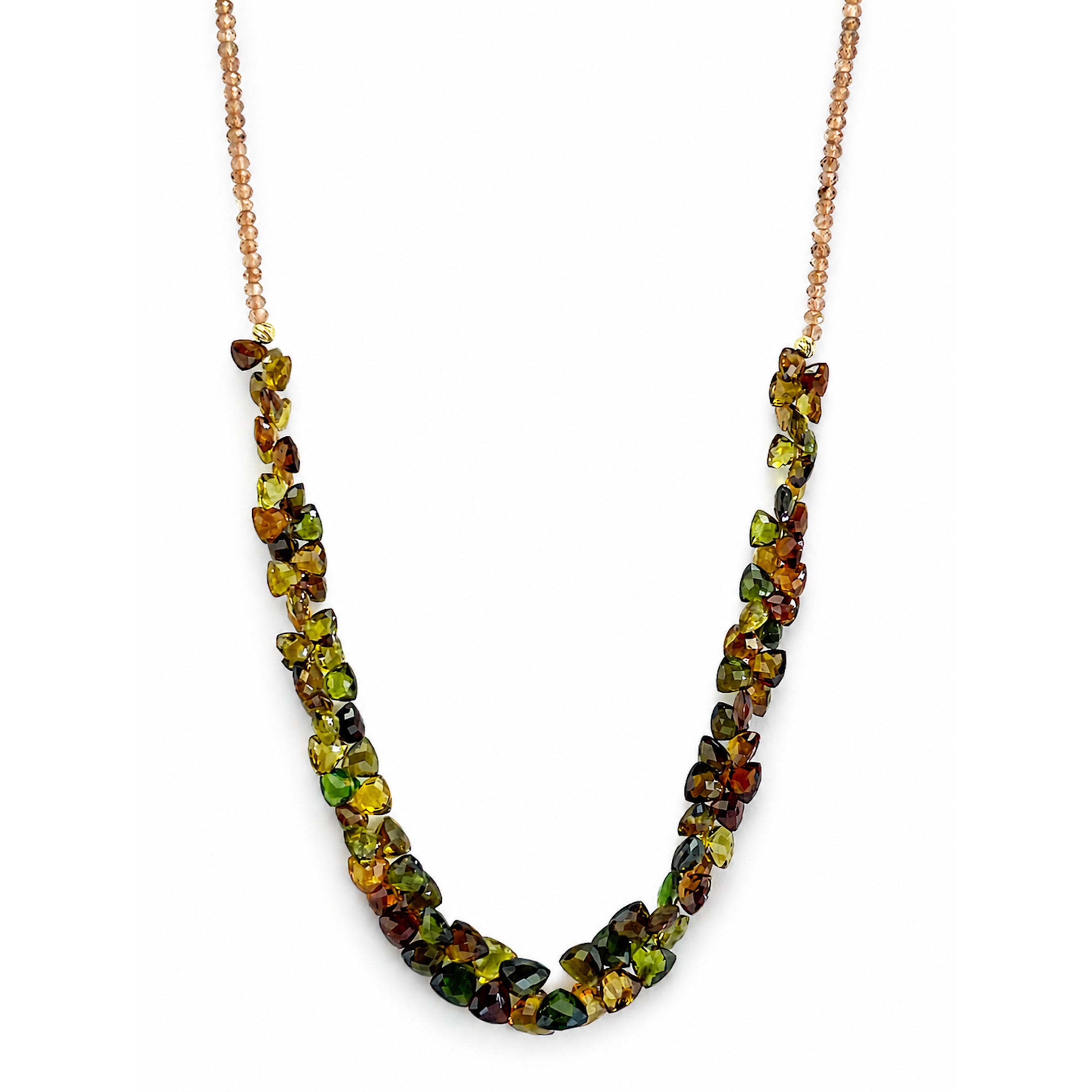 14k Andalusite & Multi Tourmaline Tri Cluster Necklace