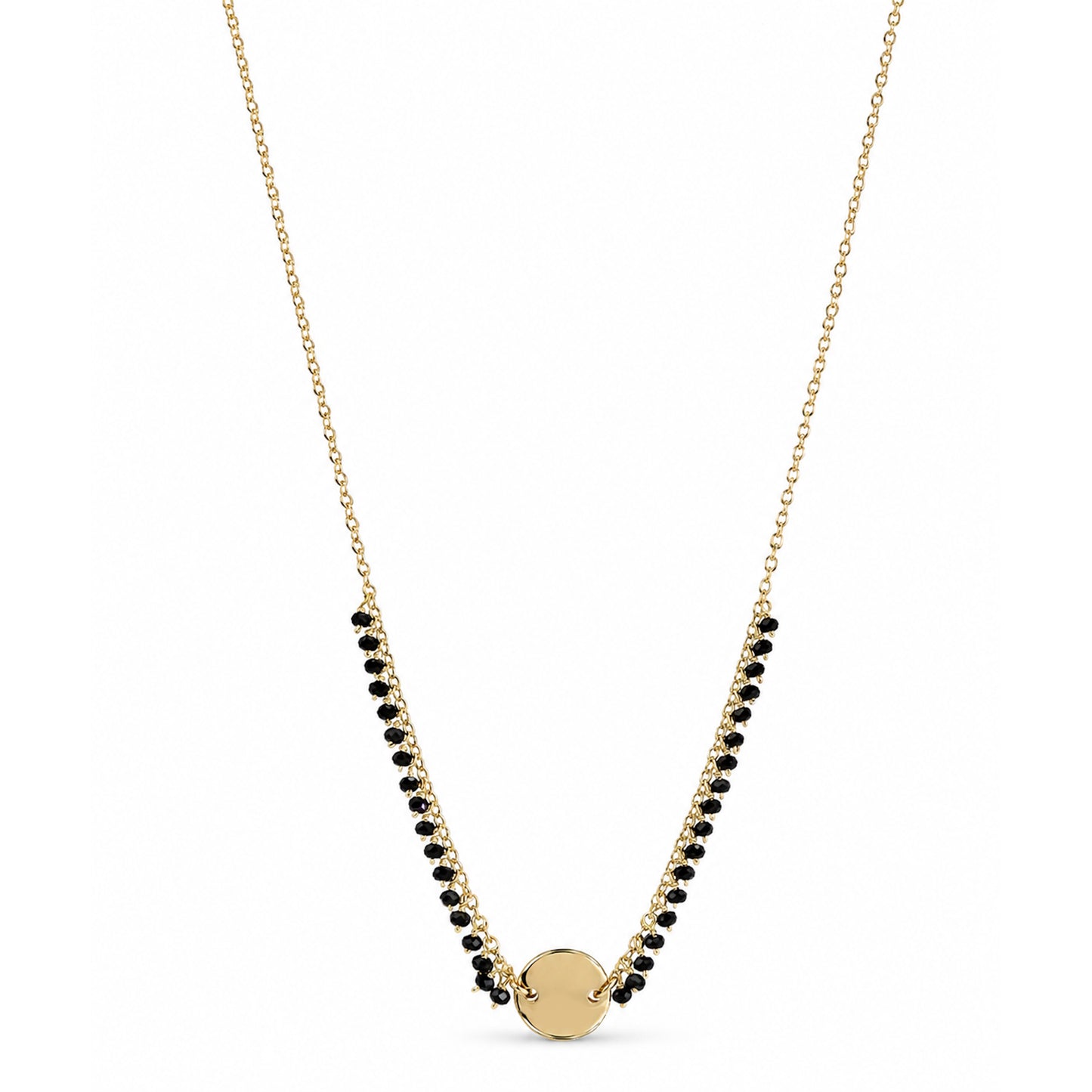 14k Black Spinel Gold Coin Center Cluster Necklace
