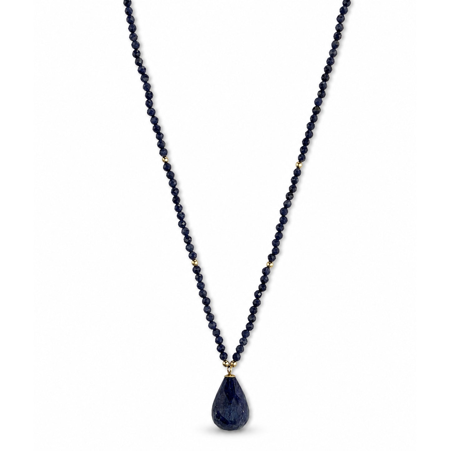 14k Sapphire Small Bead with Drop Pendant Necklace