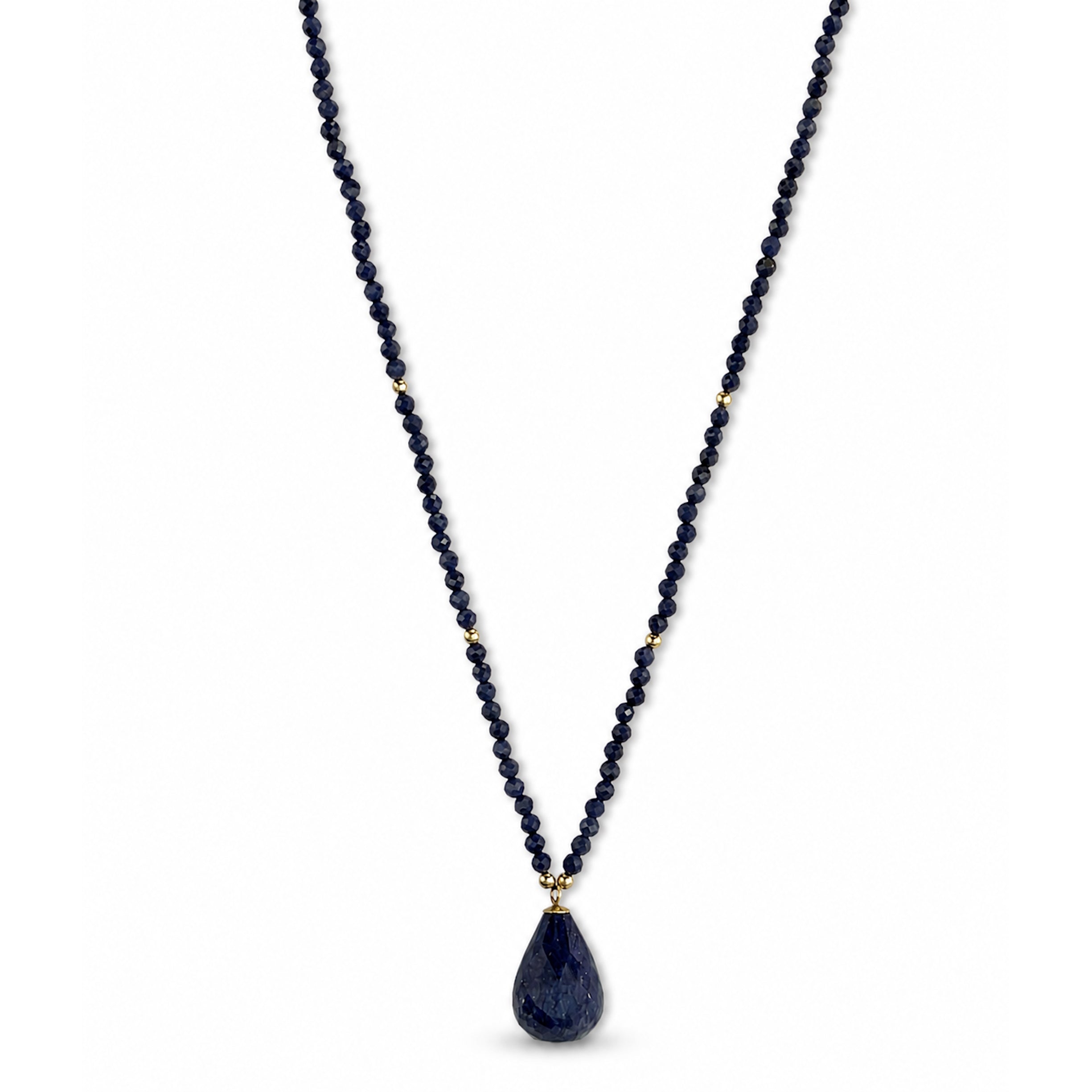 14k Sapphire Small Bead with Drop Pendant Necklace