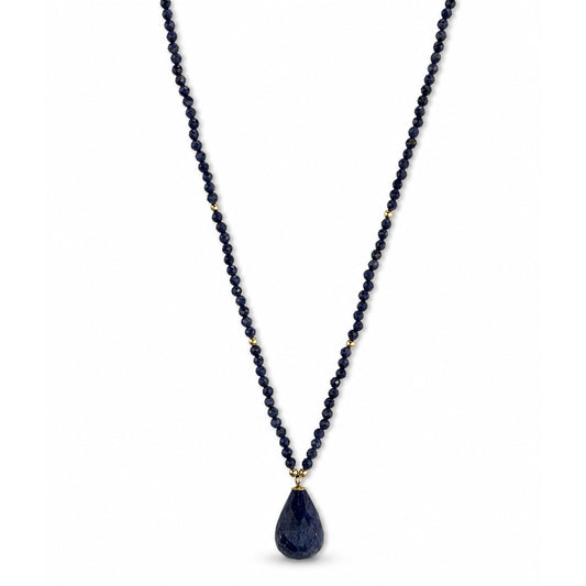 14k Sapphire Small Bead with Drop Pendant Necklace
