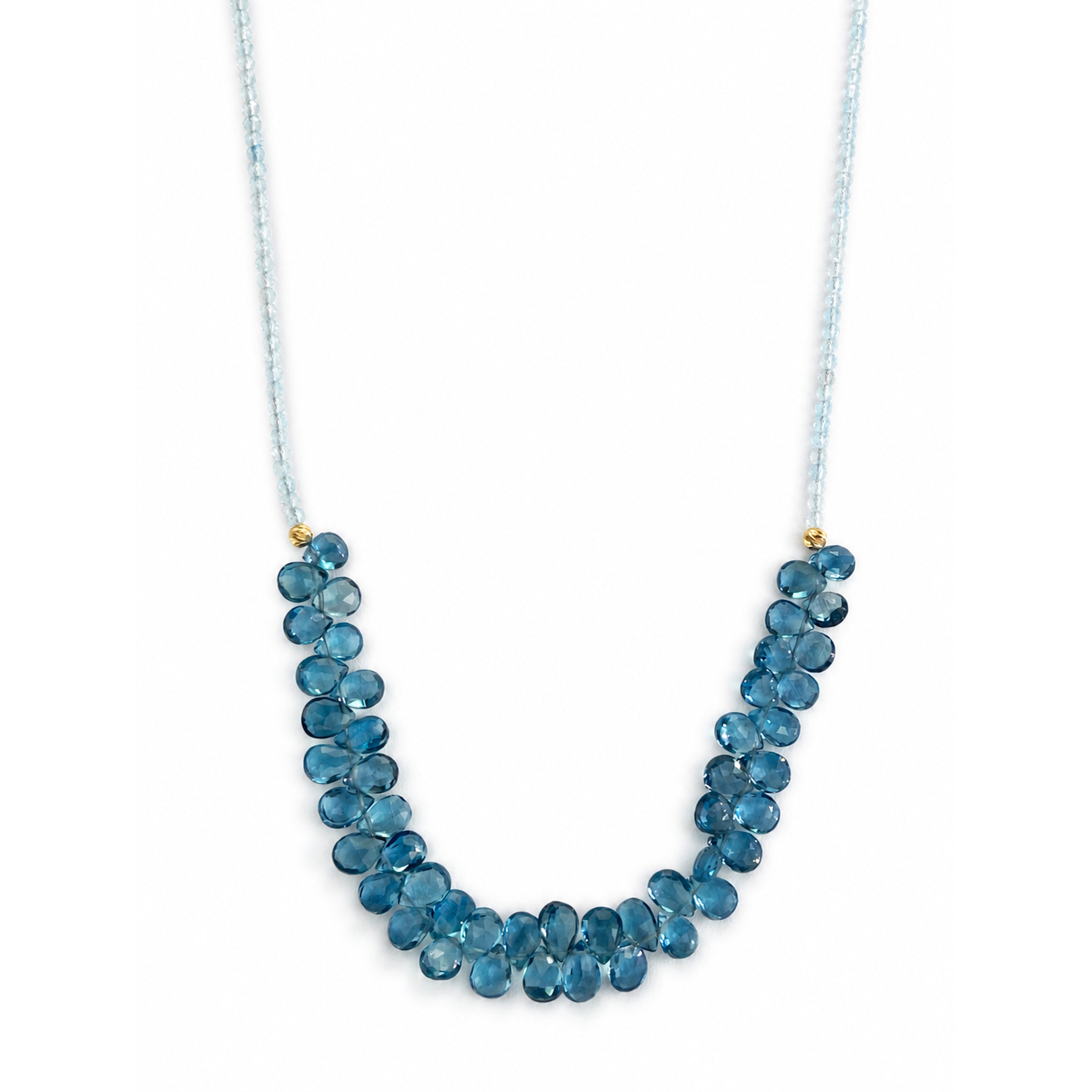 14k Blue Topaz Small Beads & London Blue Topaz Pear Cluster Necklace