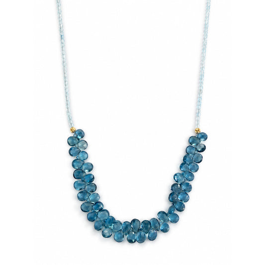 14k Blue Topaz Small Beads & London Blue Topaz Pear Cluster Necklace