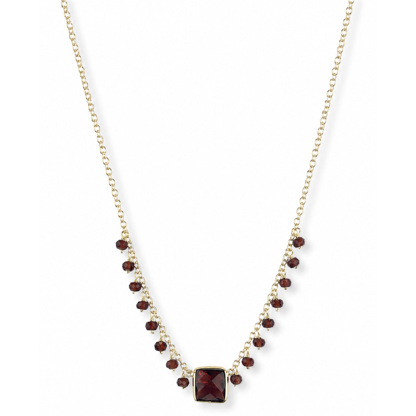 14k Garnet Dangle Square Bezel Center Necklace