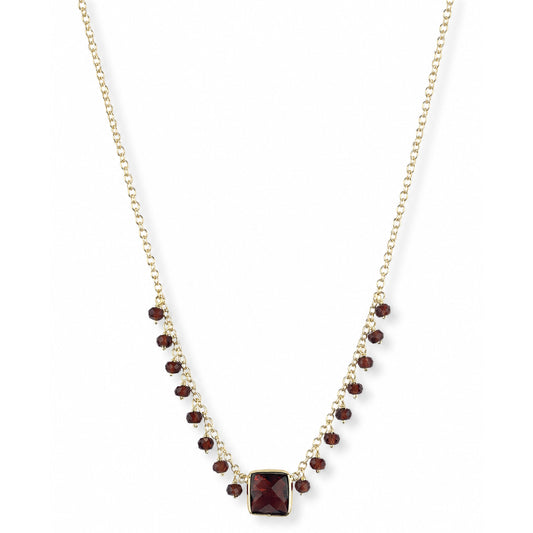 14k Garnet Dangle Square Bezel Center Necklace