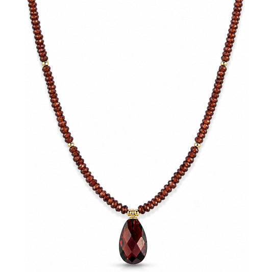 14k Garnet Gold Ball with Flat Pear Shape Pendant Necklace
