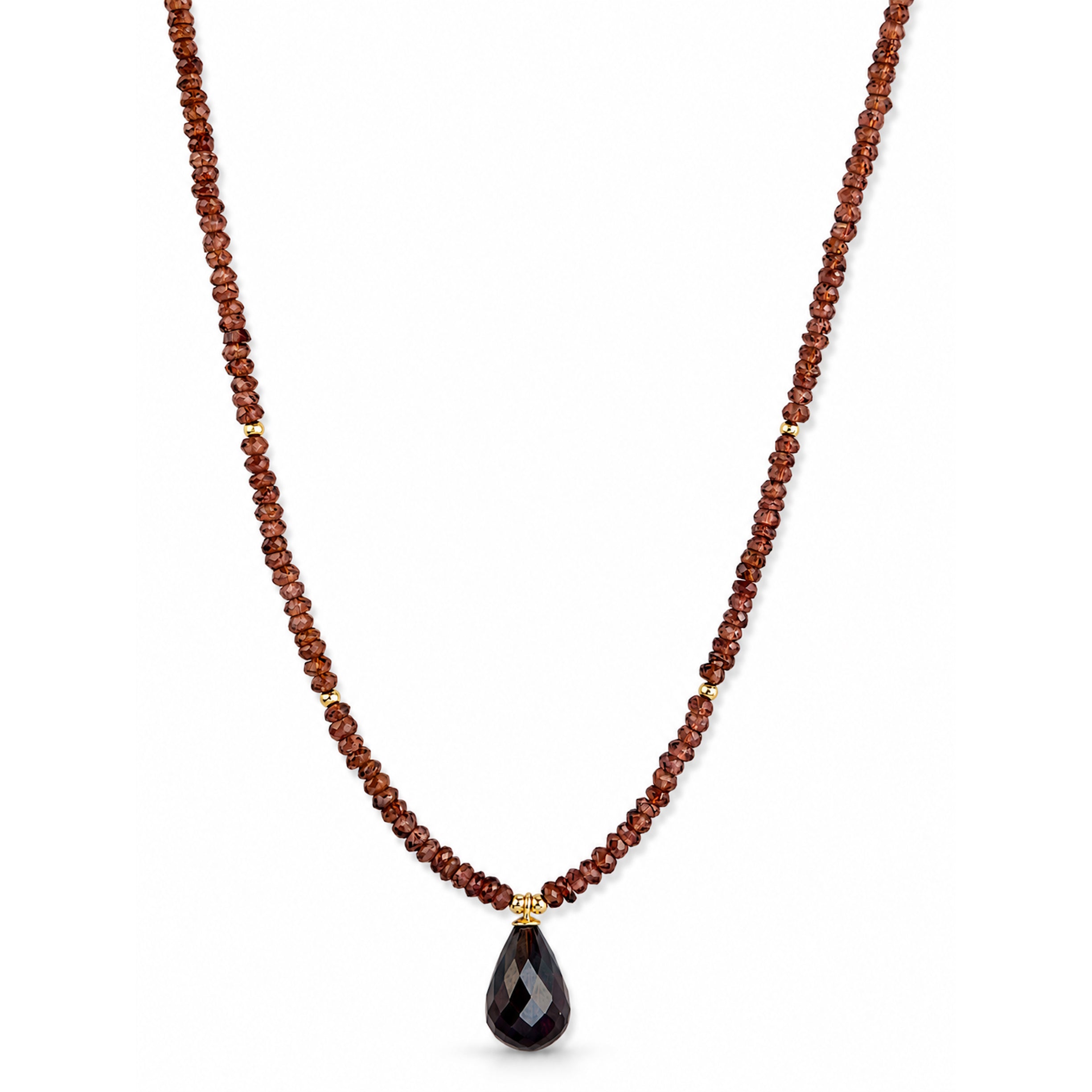 14k Garnet Gold Ball Drop Pendant Necklace