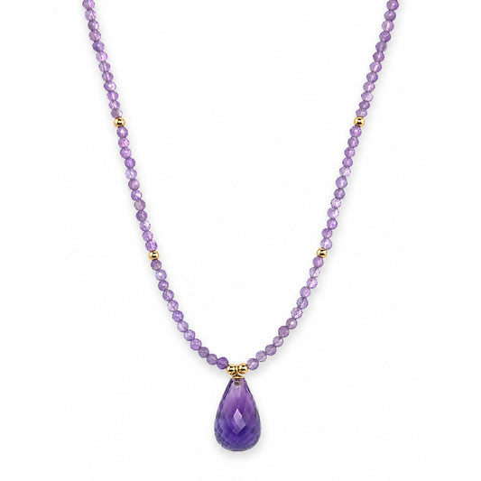 14k Pink Amethyst Gold Ball with Drop Pendant Necklace