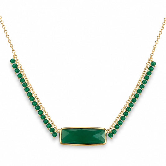 14k Green Onyx Rectangle Shape Center Cluster Necklace