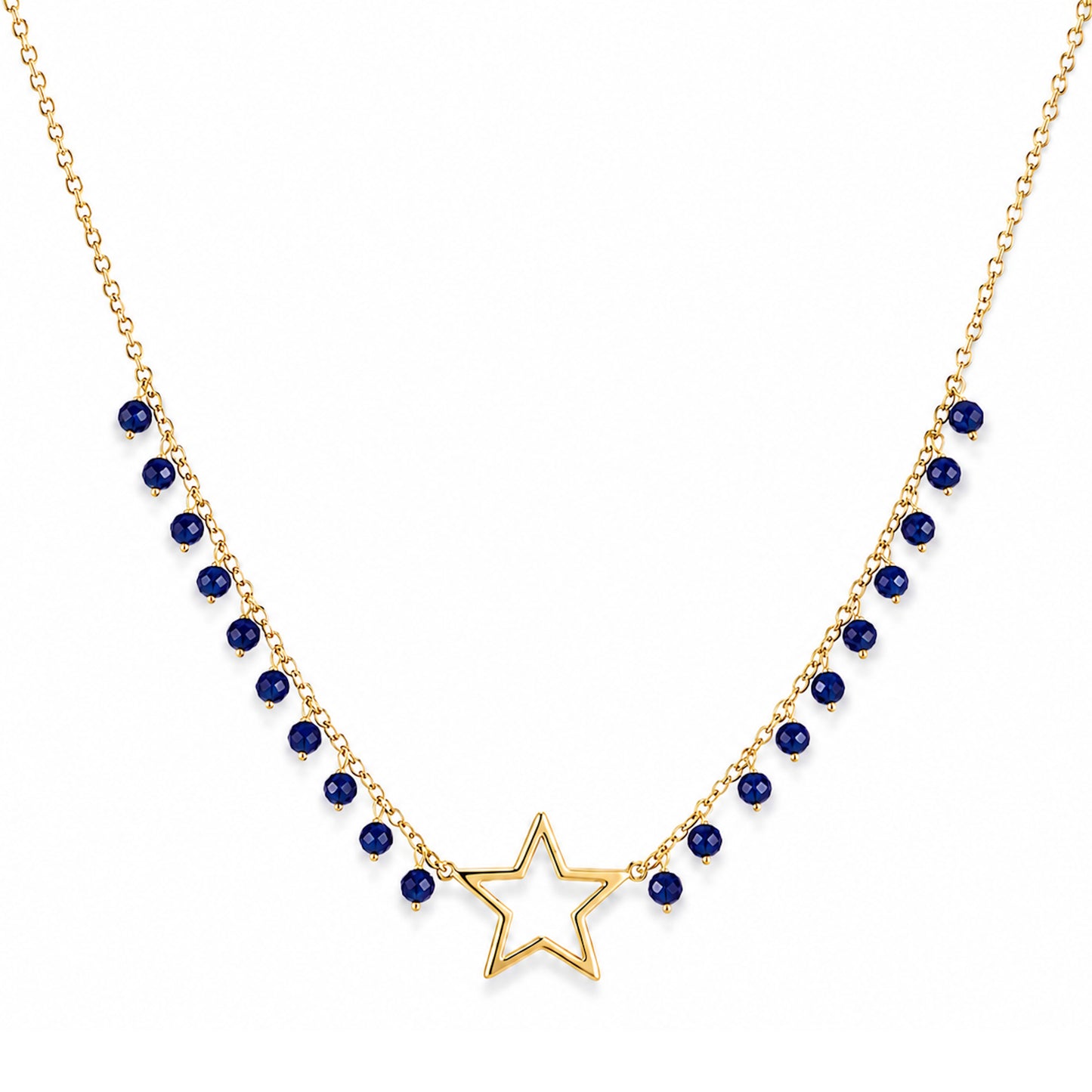 14k Lapis or White Pearl Gold Open Star Center Cluster Necklace