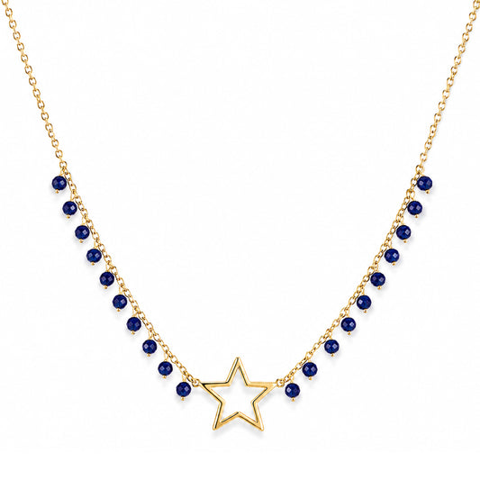 14k Lapis or White Pearl Gold Open Star Center Cluster Necklace