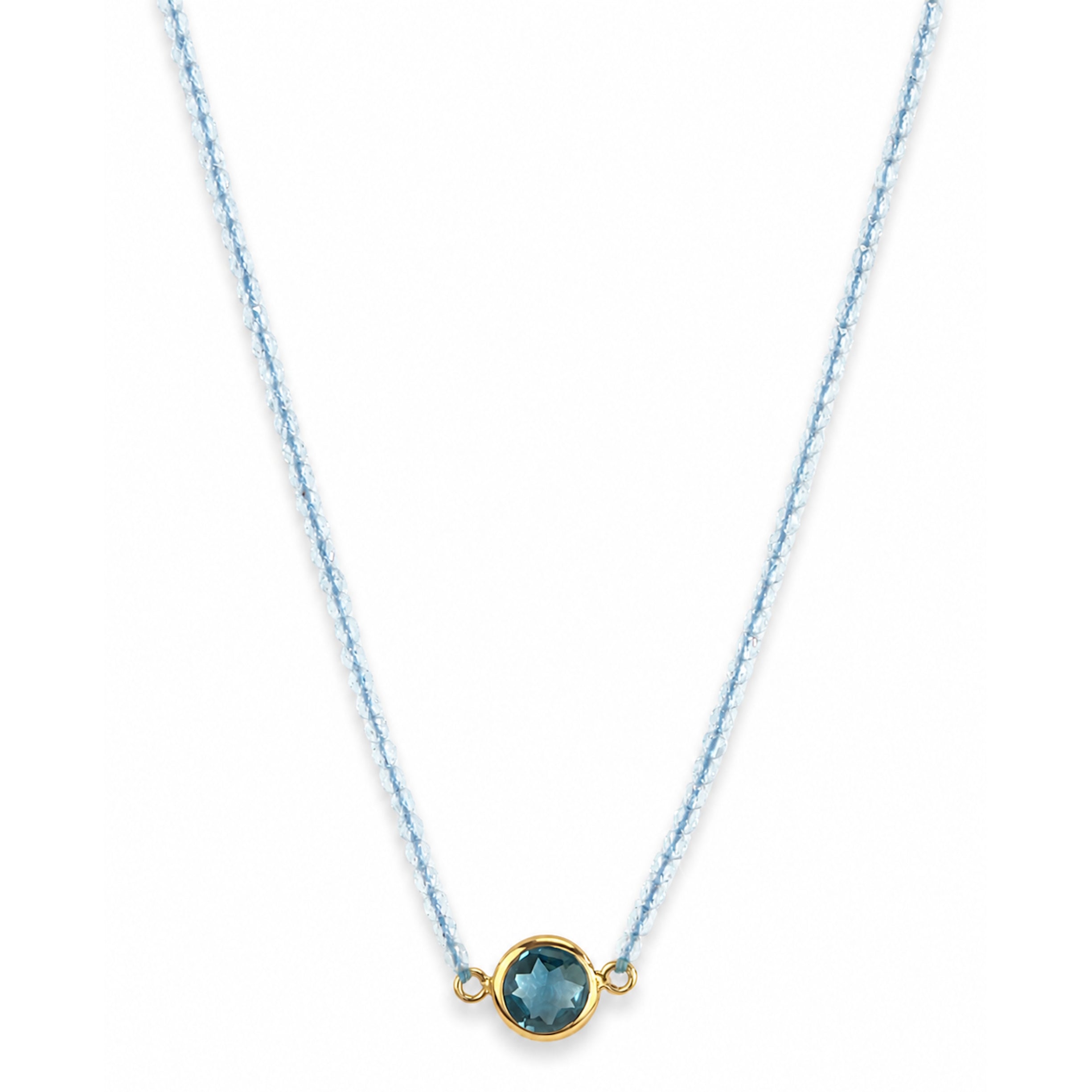14k Multistones & Swiss Blue Topaz Round Bezel Center Necklace