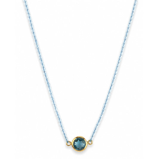 14k Blue Topaz & Swiss Blue Topaz Round Bezel Center Necklace