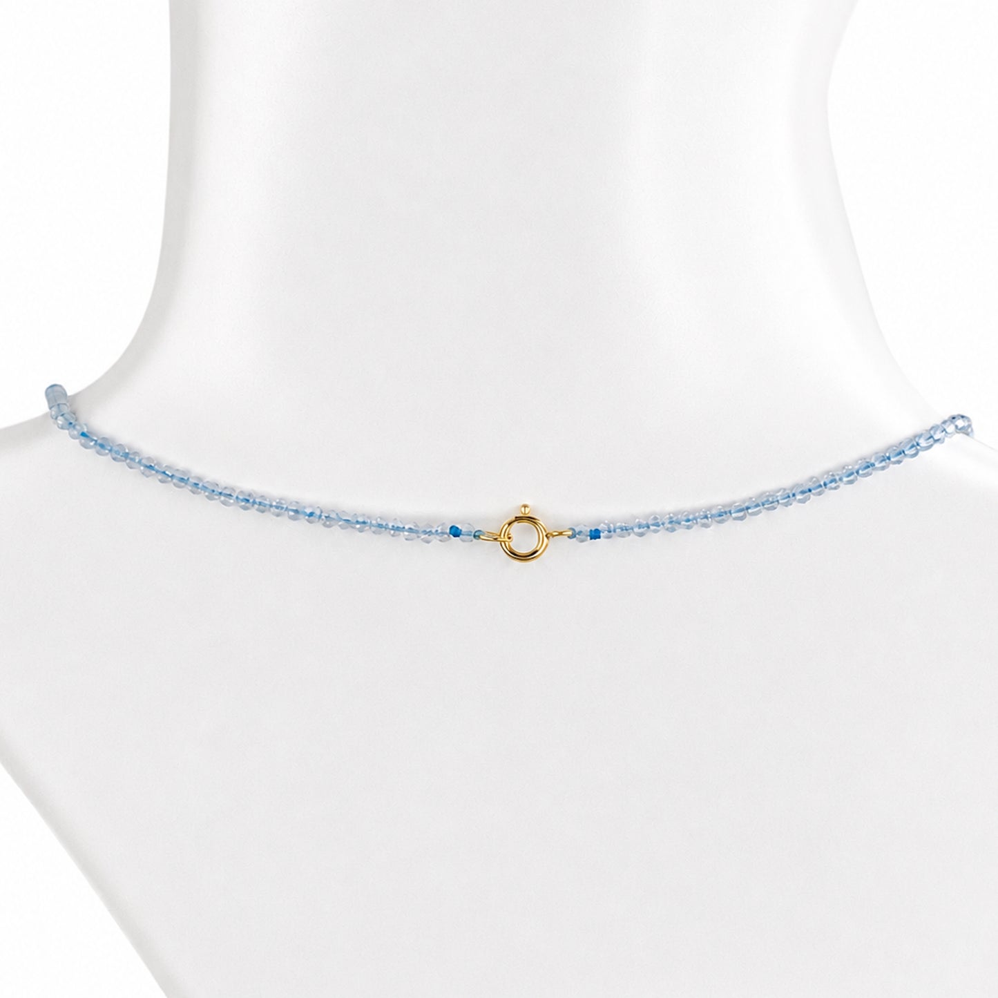 14k Blue Topaz & Swiss Blue Topaz Round Bezel Center Necklace