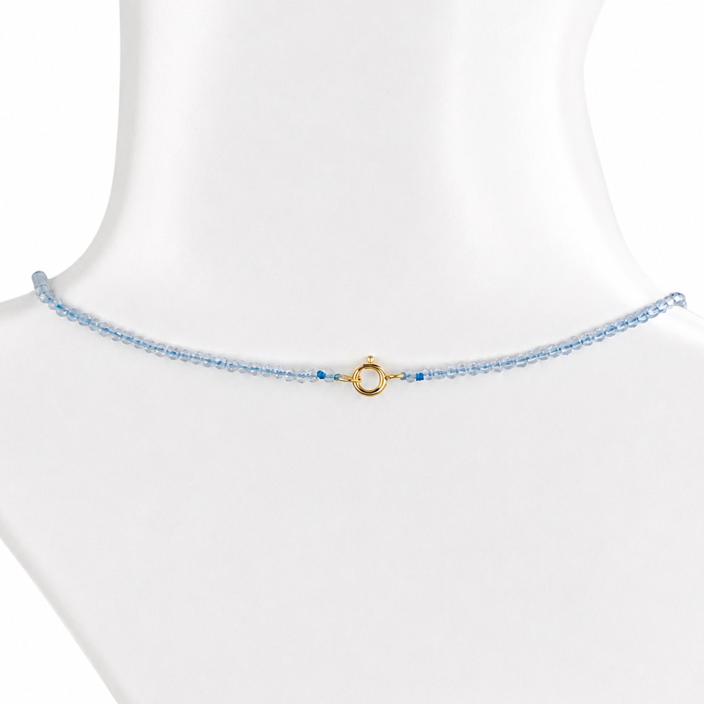 14k Multistones & Swiss Blue Topaz Round Bezel Center Necklace