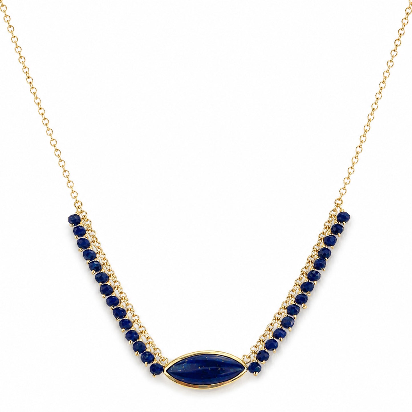 14k Lapis Marquise Bezel Center Cluster Necklace