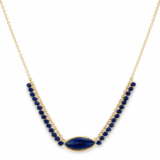 14k Lapis Marquise Bezel Center Cluster Necklace