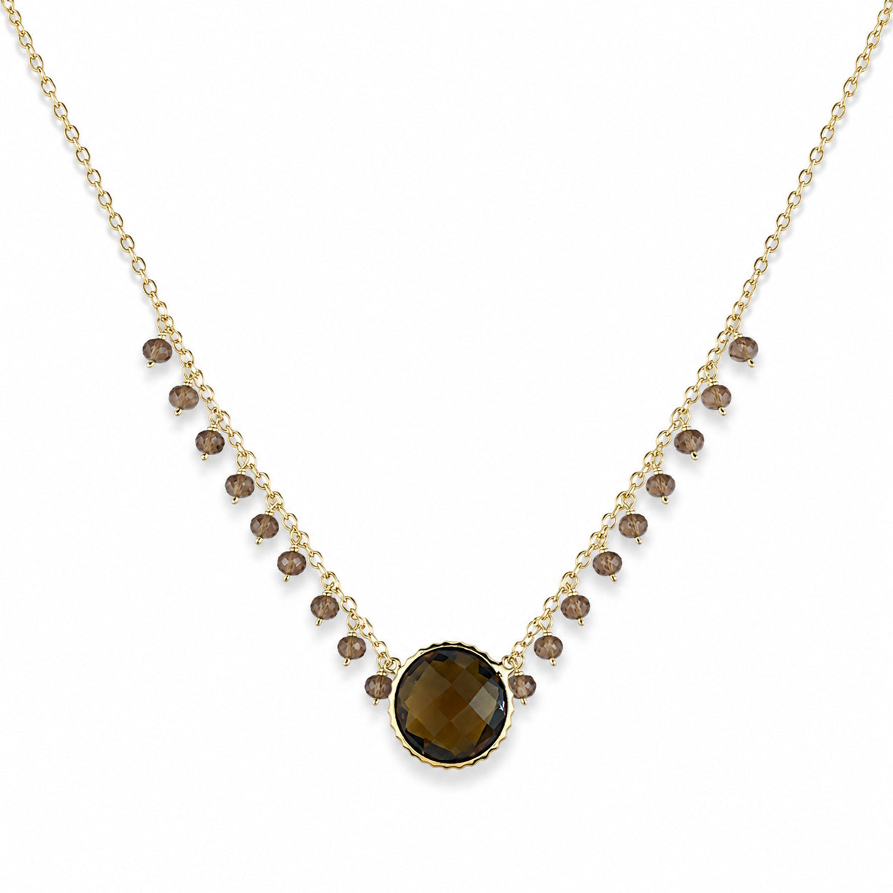 14k Andalusite Beer Quartz Center Cluster Necklace