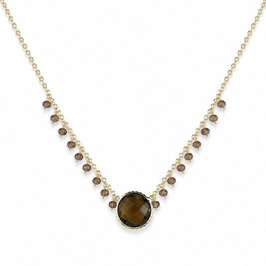 14k Andalusite Beer Quartz Center Cluster Necklace
