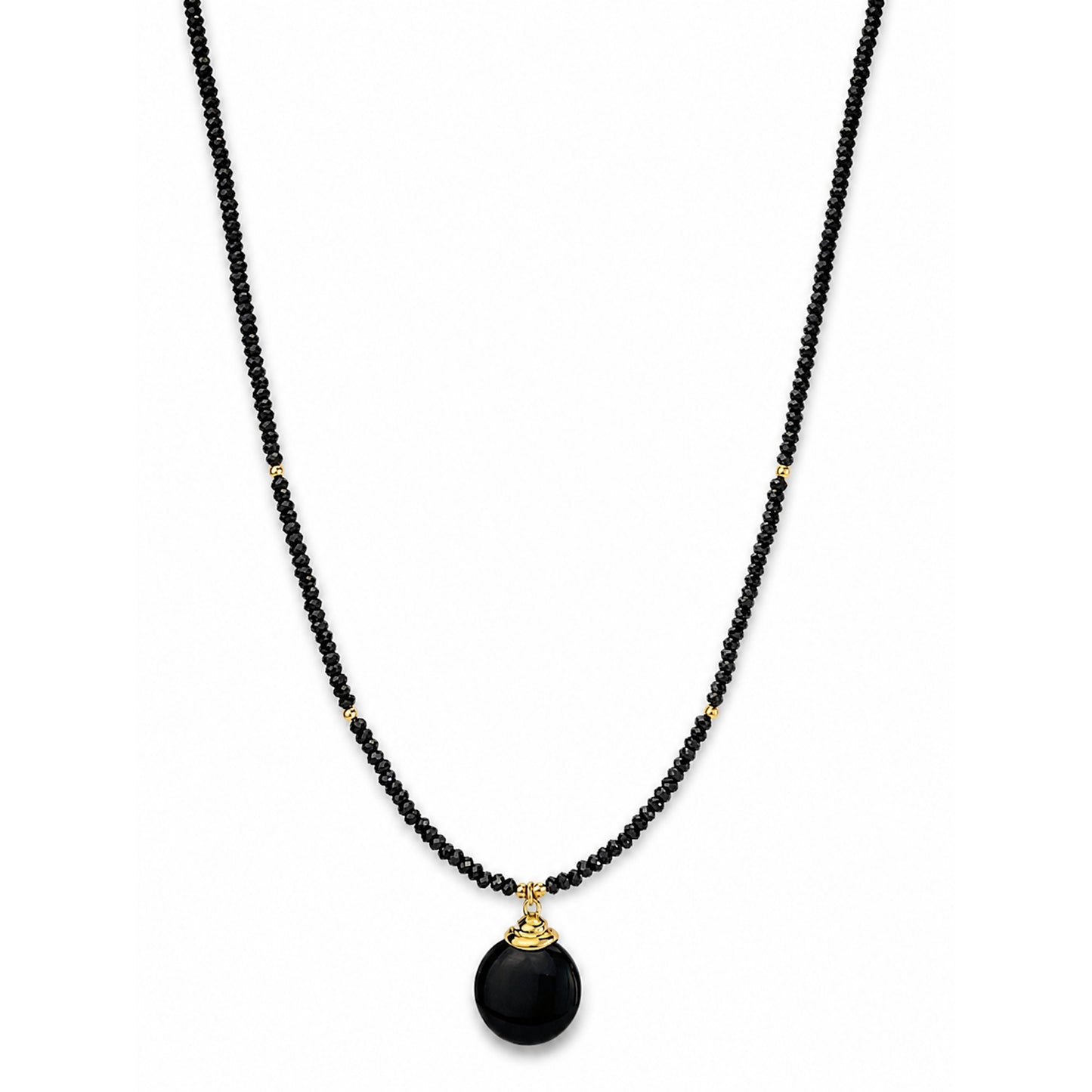 14k Black Spinel Gold Ball & Black Onyx Pendant Necklace