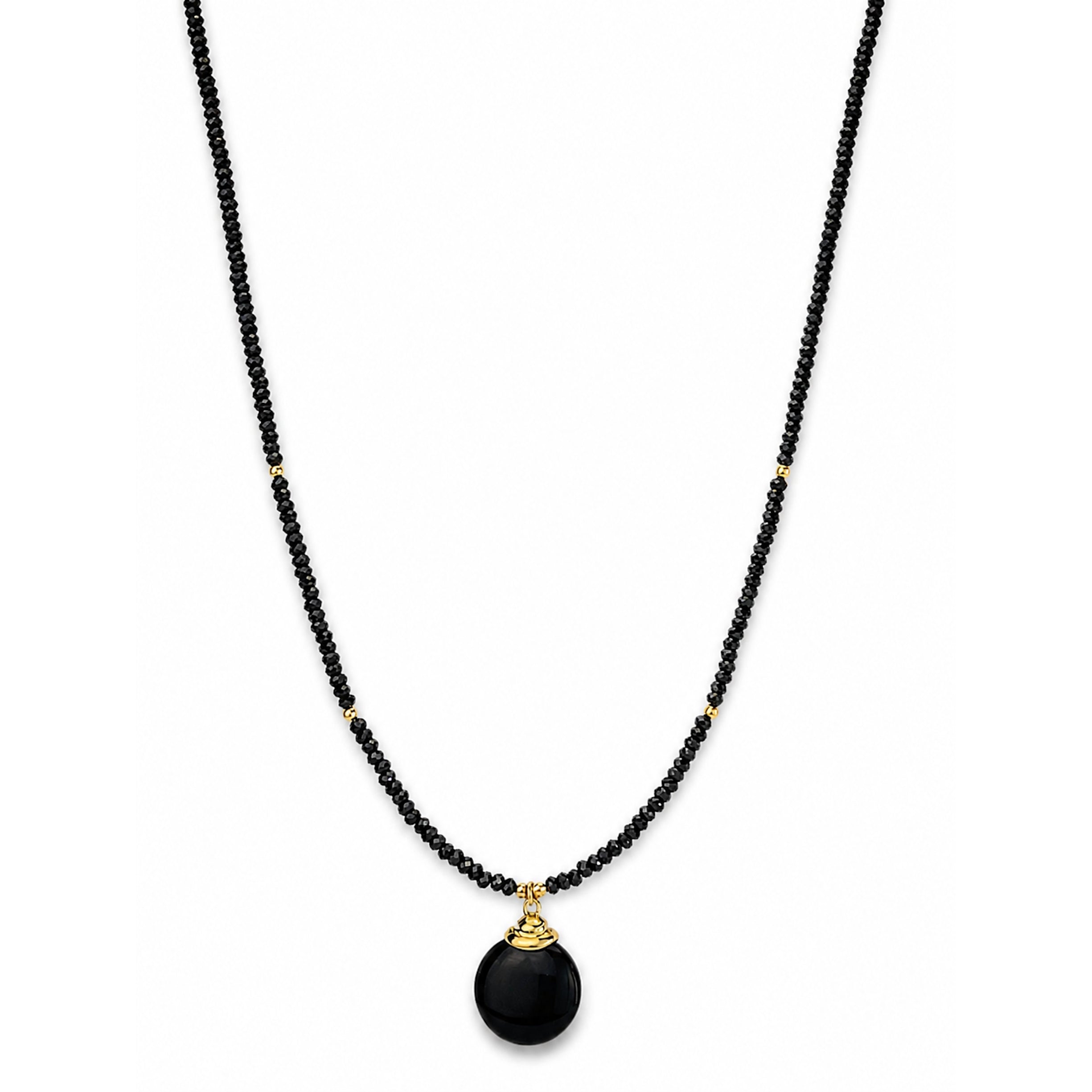 14k Black Spinel Gold Ball & Black Onyx Pendant Necklace
