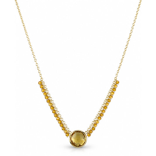 14k Citrine Round Bezel Center Cluster Necklace