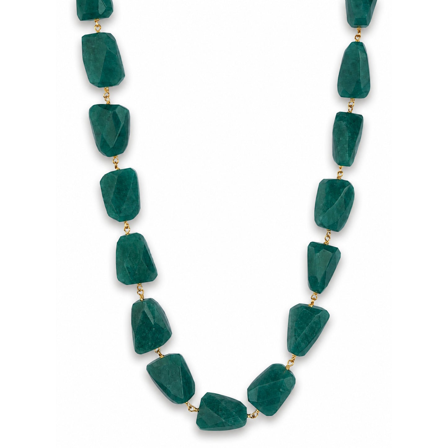 14k Dyed Green Jade Freeform Nugget Link Necklace