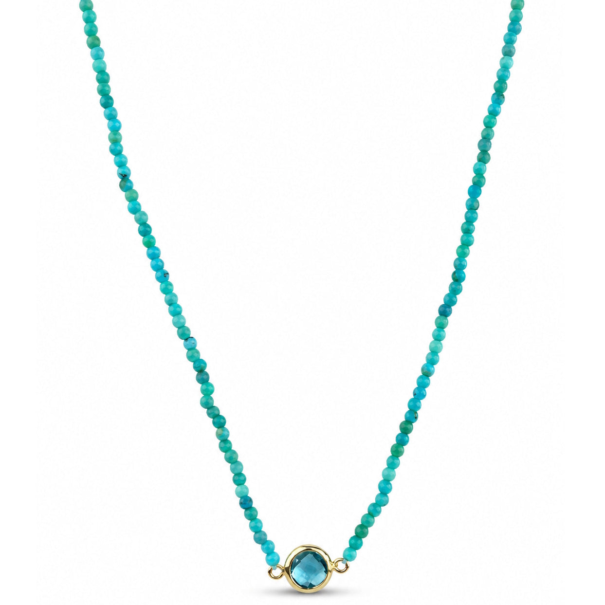 14k Multistones & Swiss Blue Topaz Round Bezel Center Necklace