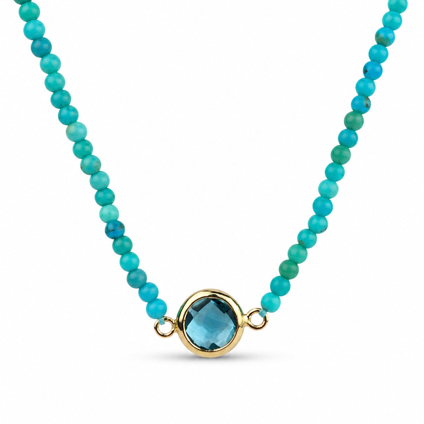 14k Multistones & Swiss Blue Topaz Round Bezel Center Necklace