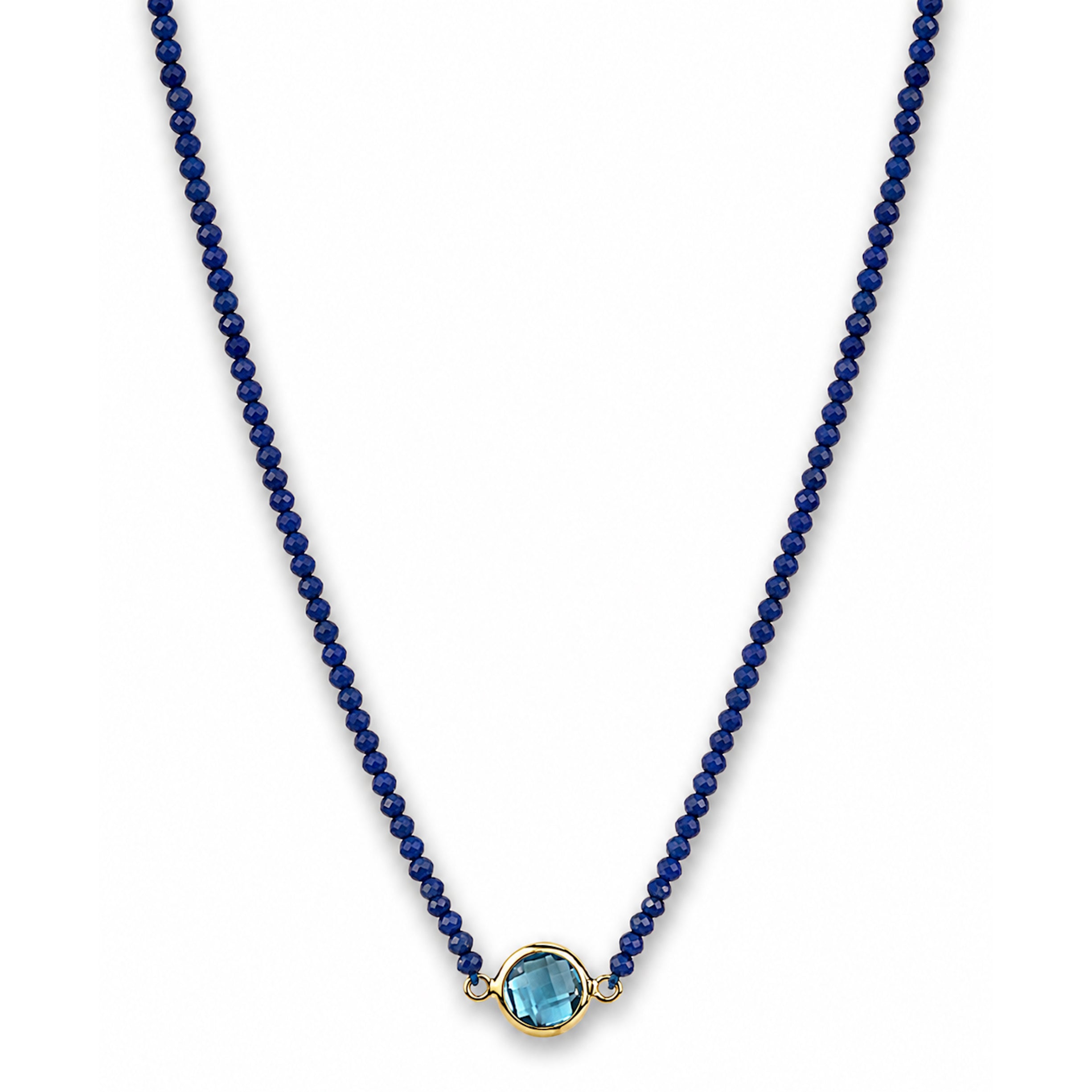 14k Multistones & Swiss Blue Topaz Round Bezel Center Necklace