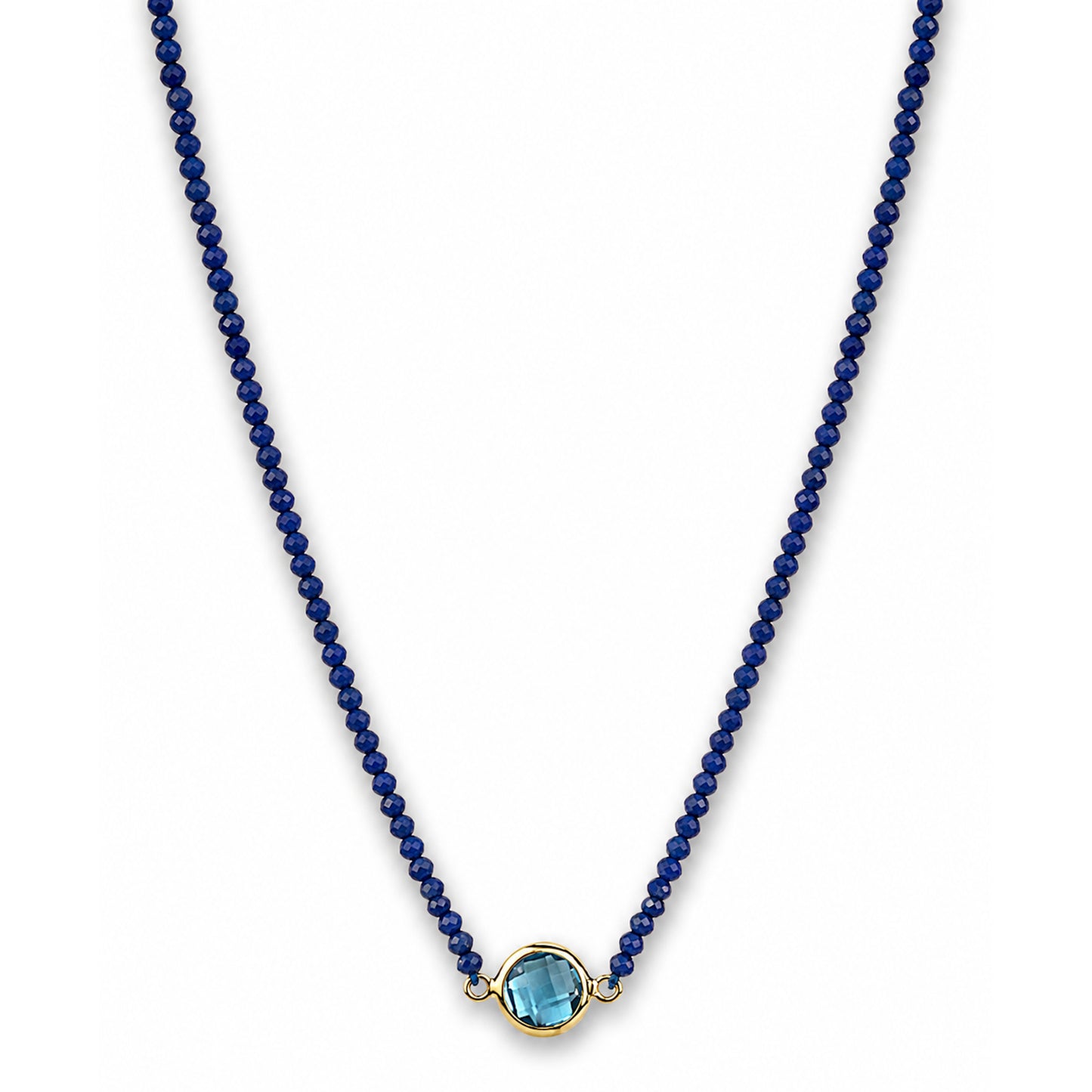 14k Multistones & Swiss Blue Topaz Round Bezel Center Necklace