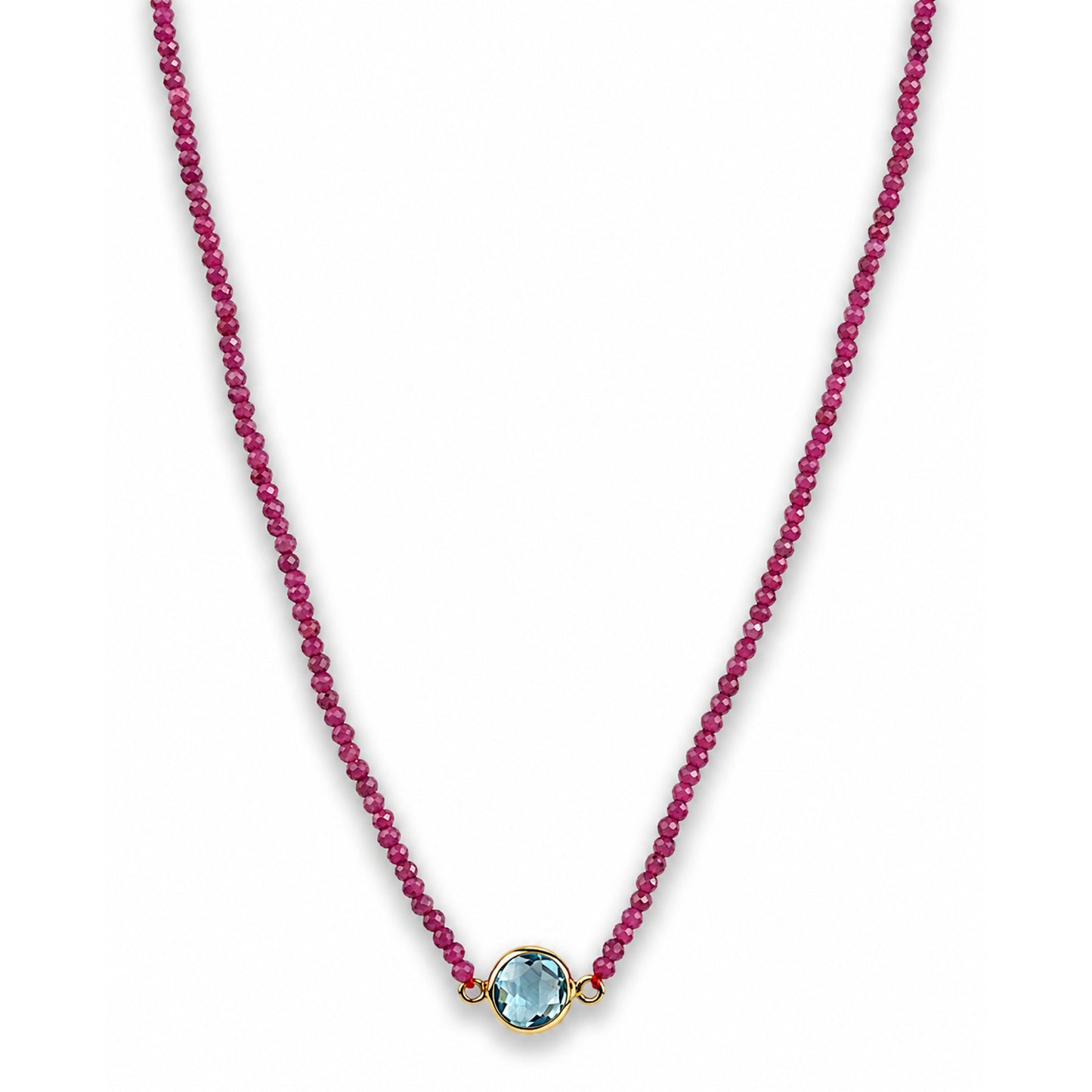 14k Multistones & Swiss Blue Topaz Round Bezel Center Necklace