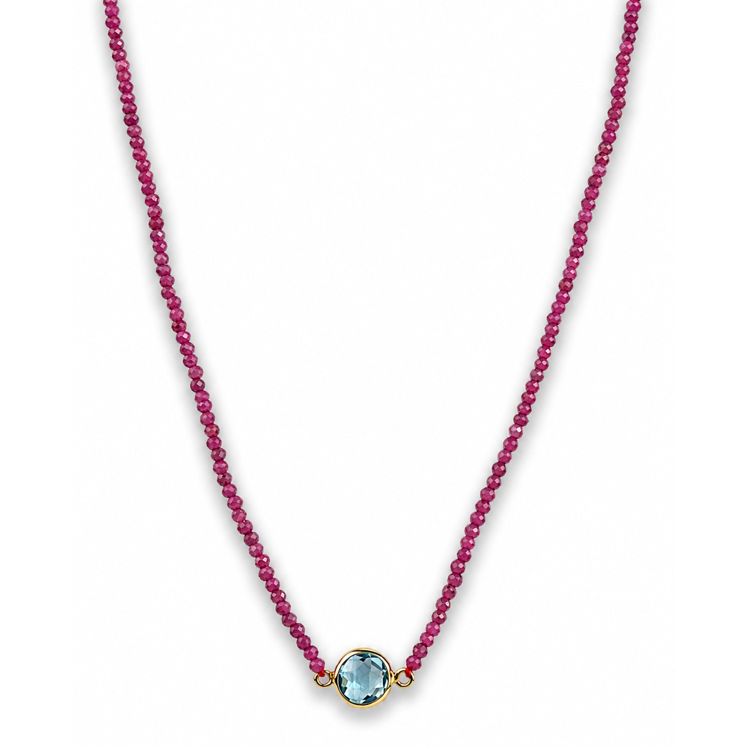 14k Multistones & Swiss Blue Topaz Round Bezel Center Necklace