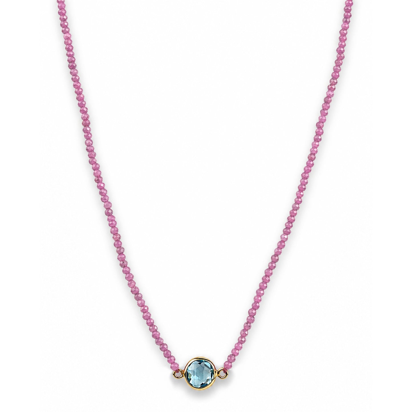 14k Multistones & Swiss Blue Topaz Round Bezel Center Necklace
