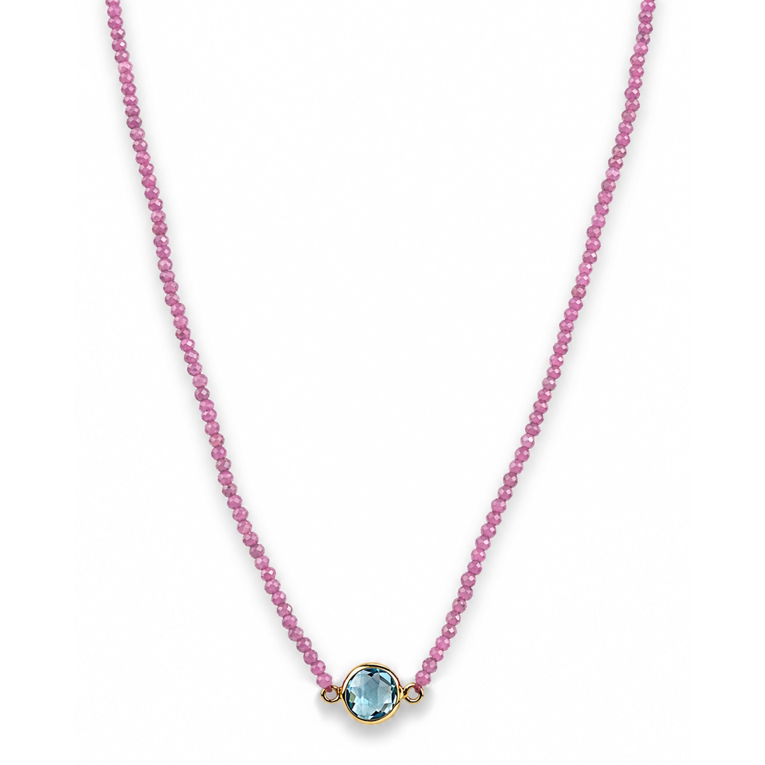 14k Multistones & Swiss Blue Topaz Round Bezel Center Necklace