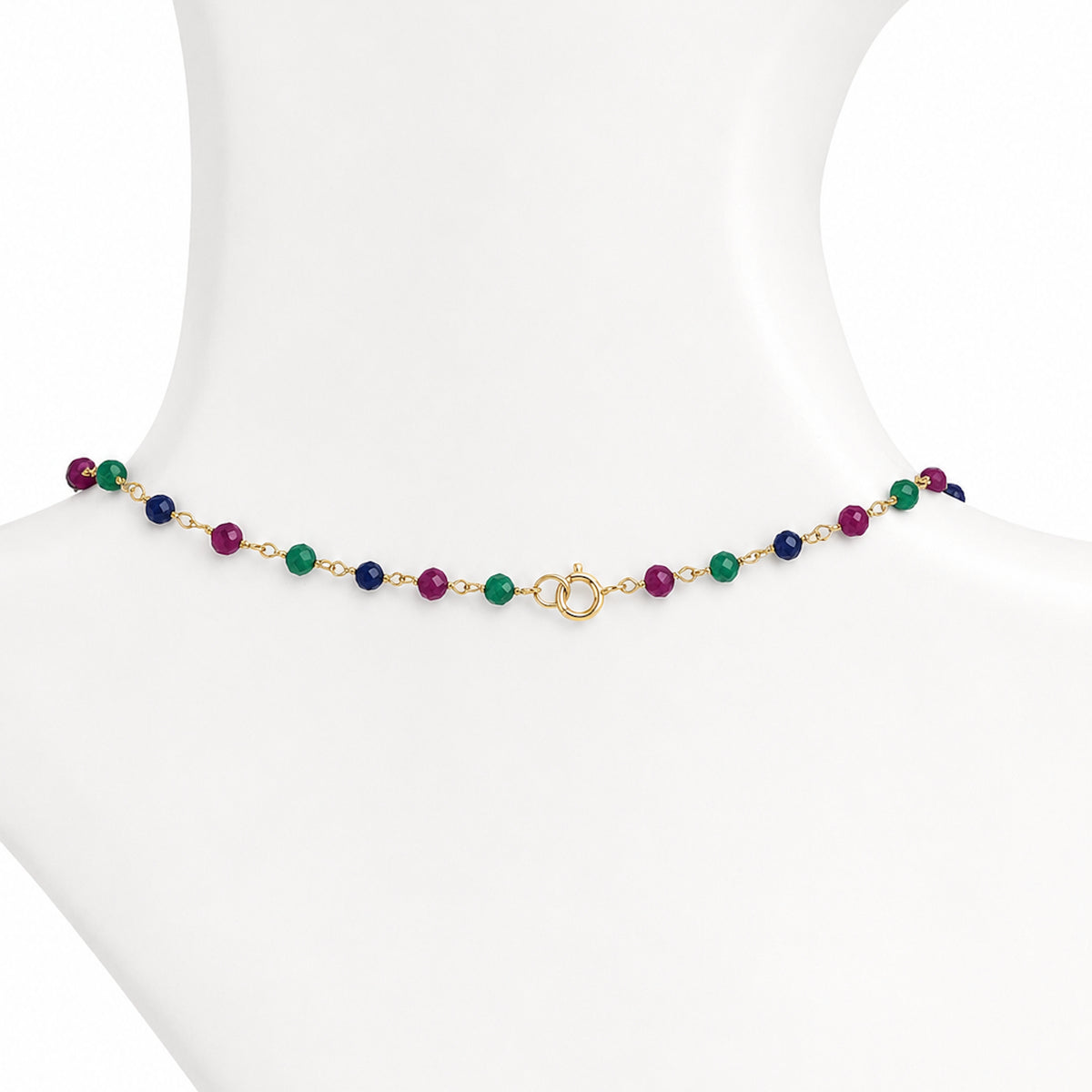 14k Dyed Gemstones Link Necklace