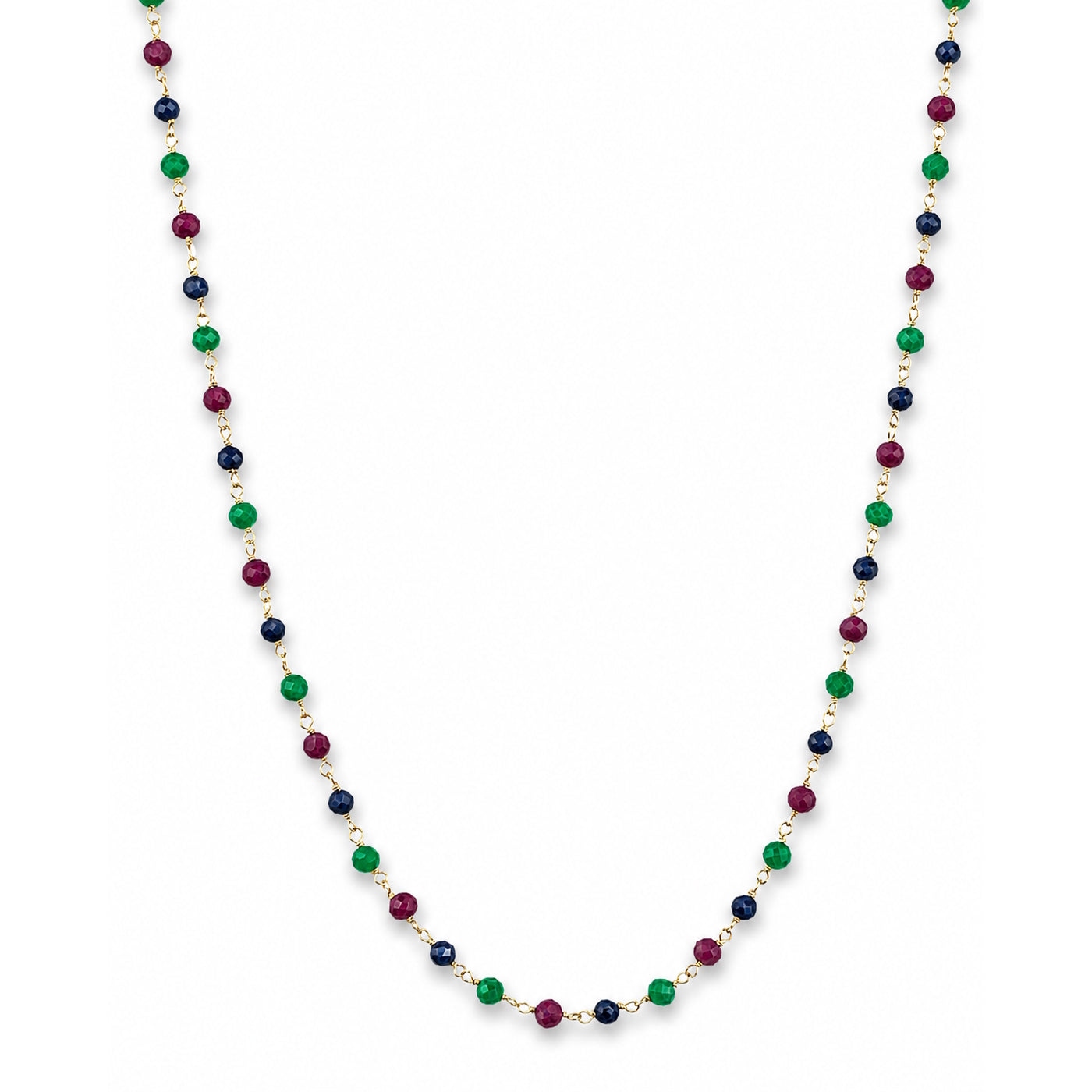 14k Dyed Emerald Ruby Sapphire Link Necklace