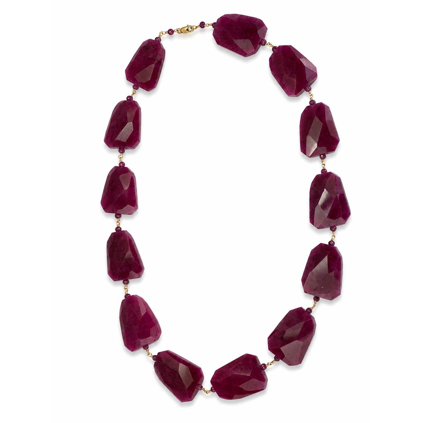 14k Dyed Ruby Faceted Nugget Link Necklace