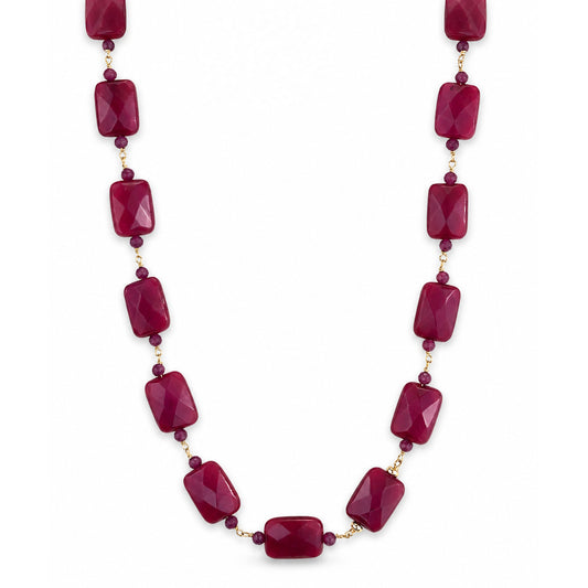 14k Dyed Ruby Faceted Rectangular/Round Link Necklace