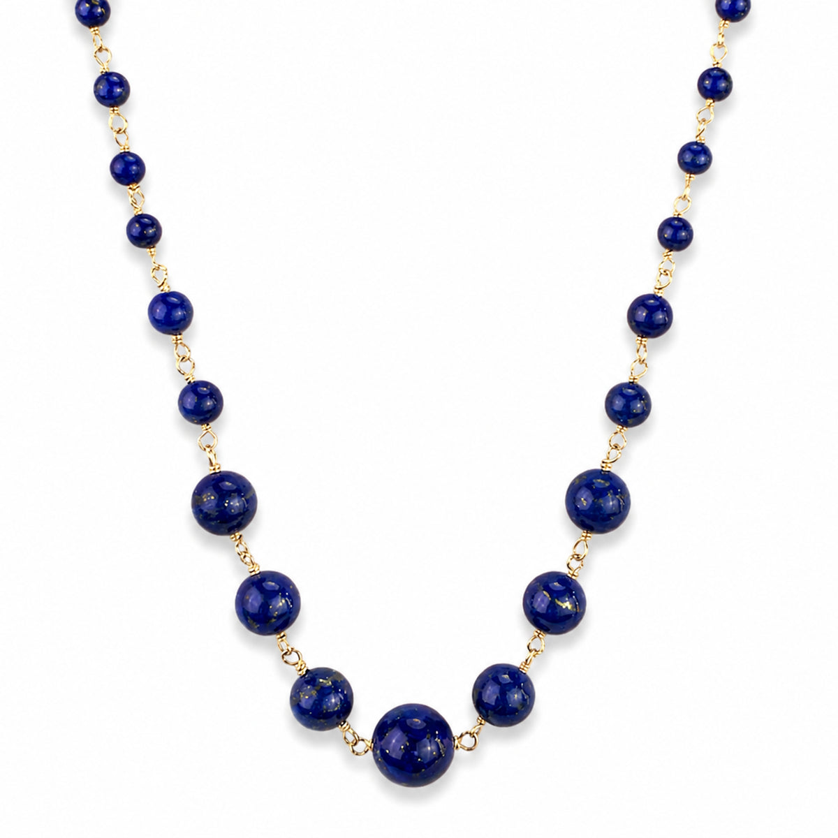 14k Lapis Graduated Beads Center Link Necklace