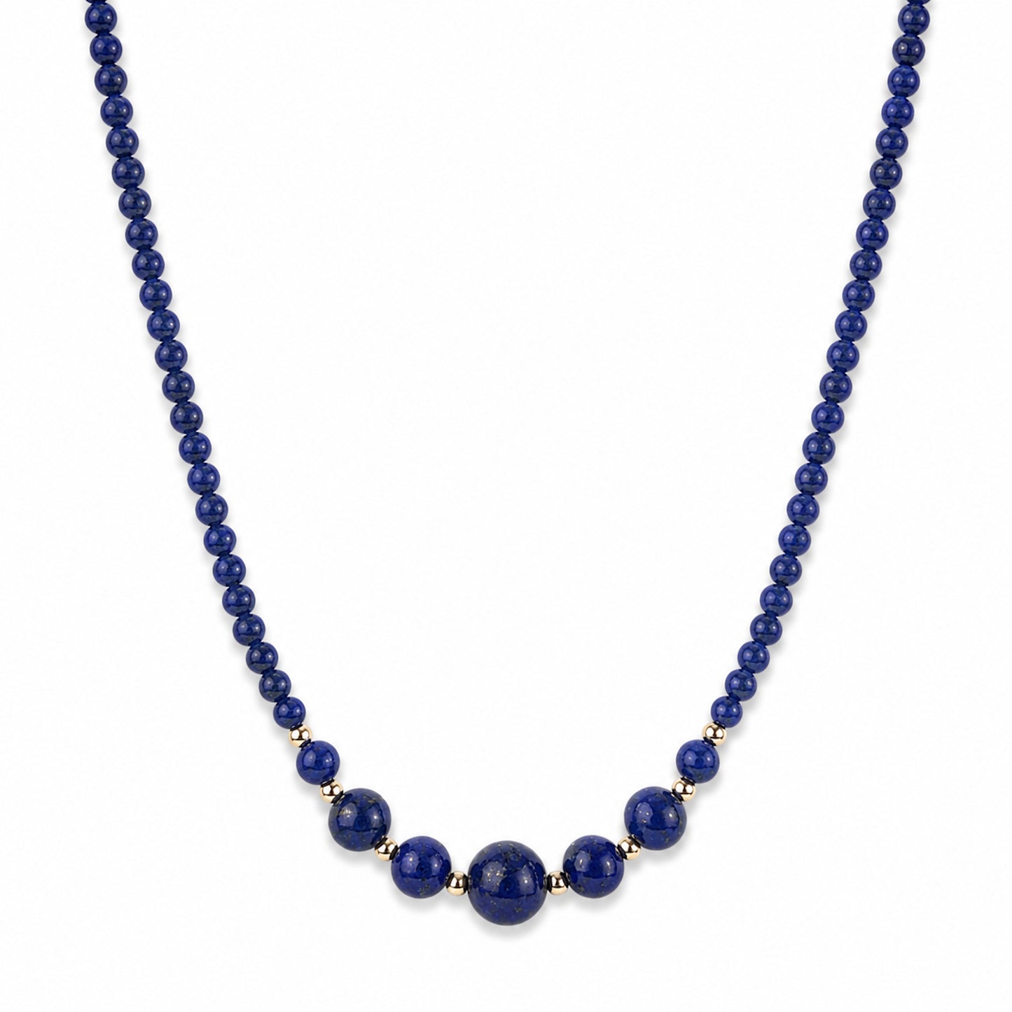 14k Lapis Graduated Beads Gold Ball Center Necklace
