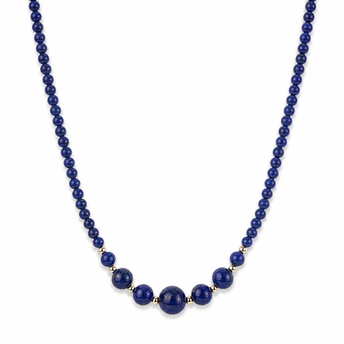 14k Lapis Graduated Beads Gold Ball Center Necklace